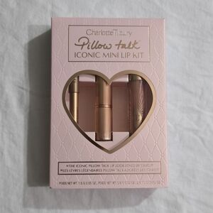 NWT Charlotte Tilbury Pillow Talk Iconic Mini Lip Kit Lipstick Liner Gloss Nude